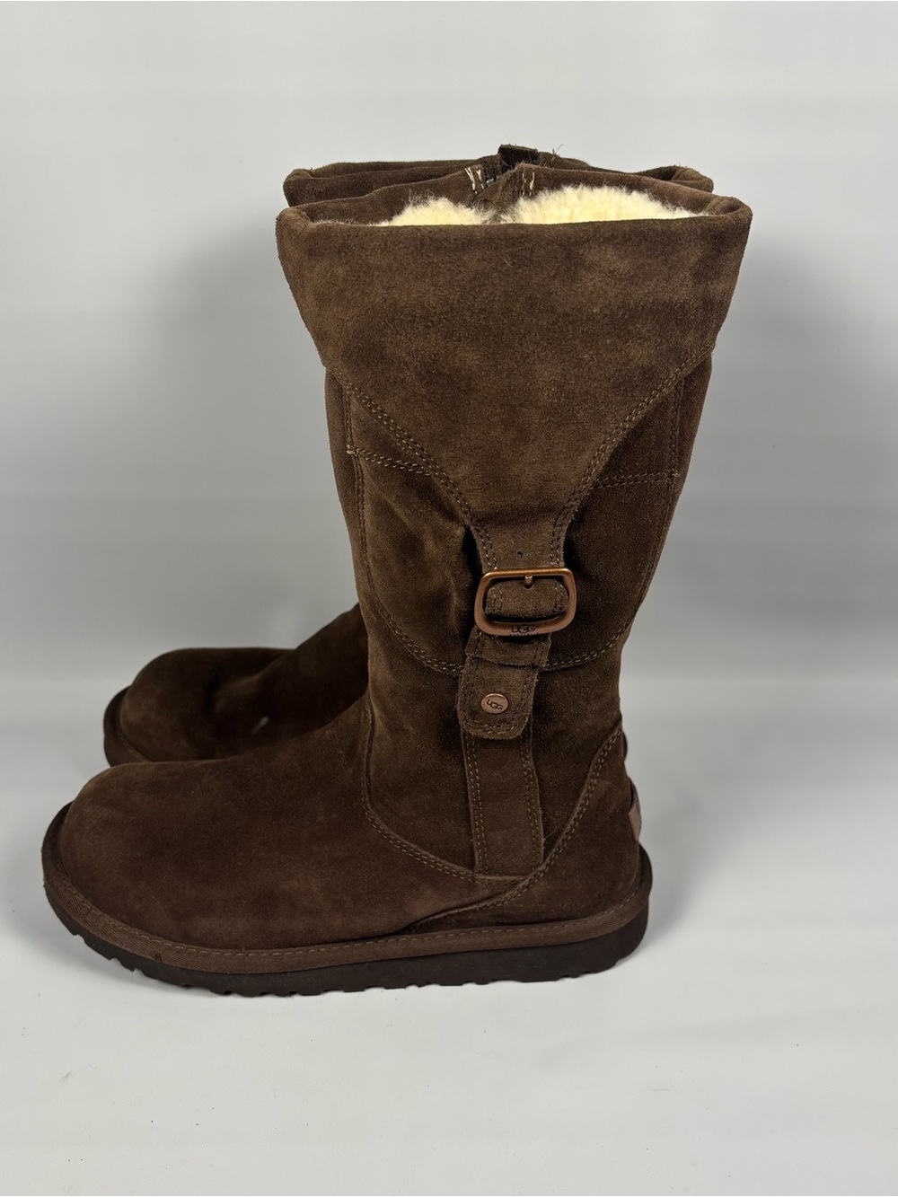 UGG Cargo III Women’s Sz 5 US Boots Suede Leather Sheepskin Side Pocket Brown